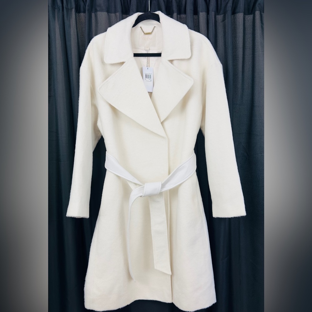 “Guess” - Cream Snow White Belted Trench Coat (Sustainable Wool Garment) NWT